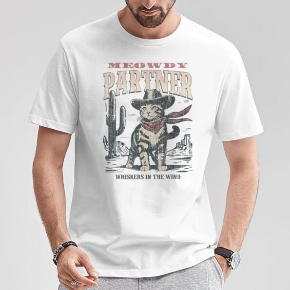 Meowdy Partner Cowboy Cat Vintage T-Shirt – Saddle Up for Feline Fun!