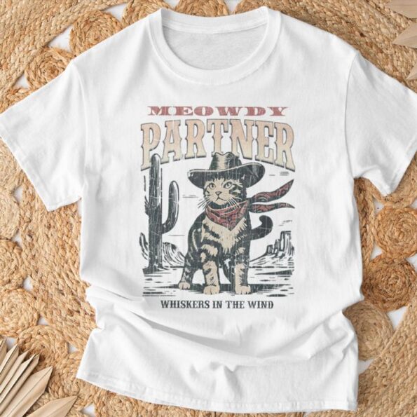 Meowdy Partner Cowboy Cat Vintage T-Shirt – Saddle Up for Feline Fun!