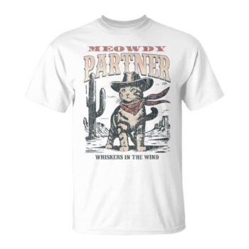 Meowdy Partner Cowboy Cat Vintage T-Shirt – Saddle Up for Feline Fun!