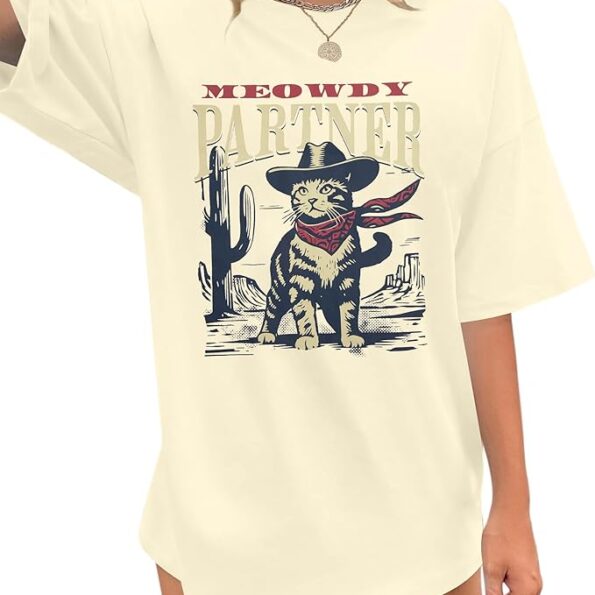 Meowdy Partner Cowboy Cat Vintage T-Shirt – Saddle Up for Feline Fun!