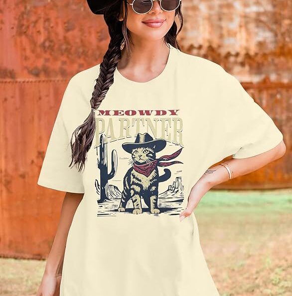 Meowdy Partner Cowboy Cat Vintage T-Shirt – Saddle Up for Feline Fun!